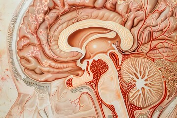 Wall Mural - Detailed anatomical illustration of the central organ of the human nervous system, the complex structure of the brain