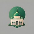 a painting of a green mosque with a green dome and a gold cross on the top.