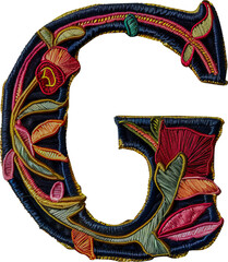 Wall Mural - Embroidered patch of the letter 'G' cut out on transparent background