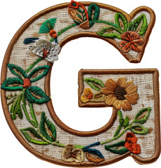 Wall Mural - Embroidered patch of the letter 'G' cut out on transparent background