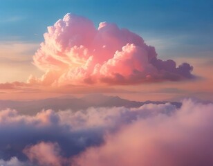 Wall Mural -  Realistic fantasy illustration pink cloud on soft background