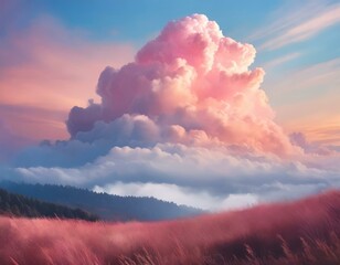 Wall Mural - Realistic fantasy illustration pink cloud on soft background,