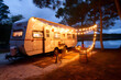 Motorhome with lighting decoration at night