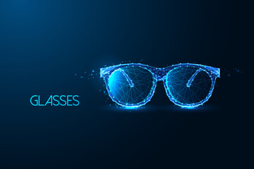 Wall Mural - Abstract glasses, sunglasses, smart futuristic technologies in eyewear on dark blue background