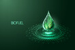 Biofuel, biodiesel, biogas alternative energy source futuristic concept with green drop and leaf