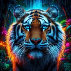 Wall Mural - Colorful tiger head 