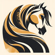 Horse concept graphic poster banner. Horse badge for t-shirt design. Digital artistic raster bitmap illustration. AI artwork.