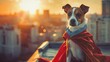 Dog puppy super hero in mask and cape wallpaper background
