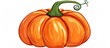 A cartoon illustration of a calabaza, a type of winter squash plant in the cucurbita fruit family. The orange gourd has a green stem on a white background, showcasing its natural foods