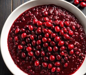 Wall Mural - A bowl of red sauce with cranberries in it.