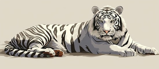 Sticker - A Felidae Carnivore, Siberian tiger, with whiskers and fur, is lying on the ground staring at the camera. This terrestrial animals snout and liquid eyes convey its majestic wildlife presence