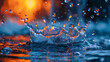 A splash of water with orange and blue reflections