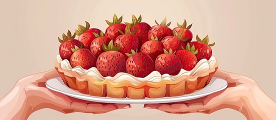 Sticker - The person is holding a delicious strawberry pie on a plate, made with fresh strawberries as the main ingredient. This fruity dessert is a staple food in many cuisines