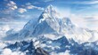 A rugged mountain peak piercing the clouds, its snow-capped summit a symbol of the untamed beauty of the natural world.