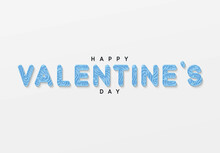 Happy Valentine's Day Blue Text Design Stylish Paper Cutout. Valentines Day On White Background. Vector Illustration