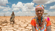 © AndyPhoton - Portrait of Woman Against Cracked Earth in Drought-Stricken Region. Facing Environmental Hardship