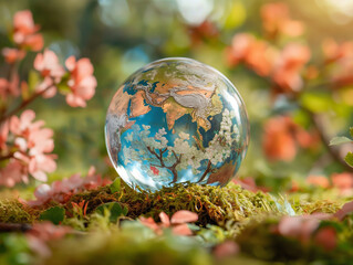 Glass globe in the in nature concept for environment and conservation.