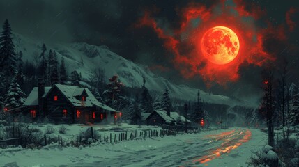 Sticker - Crimson Moon Over Snow