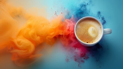 Sticker - cup of coffee on the colorful background