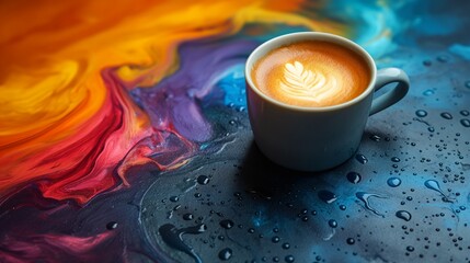 Sticker - cup of coffee on the colorful background