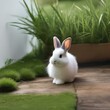 A fluffy bunny with a fluffy tail, nibbling on a blade of grass3
