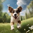 A happy puppy with a wagging tail, chasing a butterfly in a sunlit meadow5