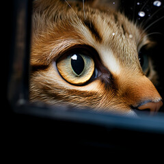 Wall Mural - A close-up of a cats eyes peering through a window