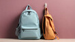 School uniform and schoolbag hanging on hook against wall.generative.ai