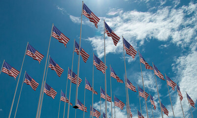 Usa us flag blue sky background wallpaper copy space national country independence striped banner july 4th forth freedom democracy emblem government pride travel national international world glory usa