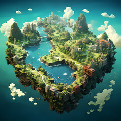 Poster - Floating islands shaped like giant puzzle pieces.