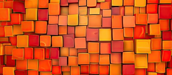 Canvas Print - A stack of rectangular orange bricks resembling a brickwork pattern on the wall or floor, resembling a textile texture in shades of amber