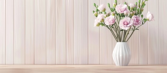 Canvas Print - A table displaying a vase filled with beautiful pink flowers in a bouquet.