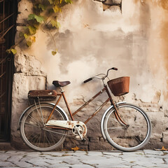 Poster - A vintage bicycle leaning against a wall.