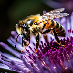 Poster - Close-up of a bee pollinating a flower.