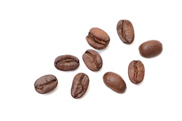 Roasted coffee beans isolated on white background 