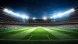 Illuminated Soccer Field in Stadium with Blue Twilight Sky
