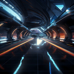 Sticker - Sci-fi subway station with high-speed trains.