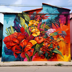 Wall Mural - Vibrant street art on a city wall.