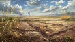 Illustration of a drought caused by lack of rain natural disaster scenery
