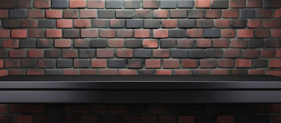 Poster - A black shelf stands in front of a brick wall, adding contrast to the buildings facade. The wood shelf complements the brickwork and creates a visually appealing look