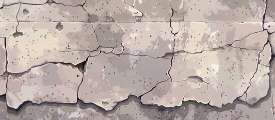 Poster - A close up of a cracked concrete wall showcasing the brown hues of the building material mixed with beige tones from the surrounding composite materials