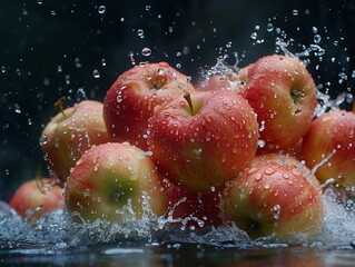 apples in water splash