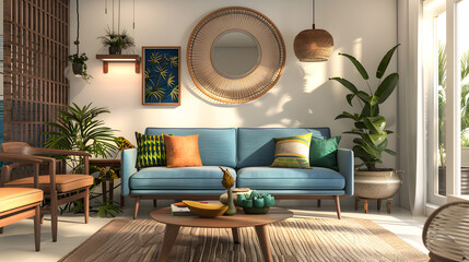 Wall Mural - Modern Living Room Interior with Comfortable Furniture Design