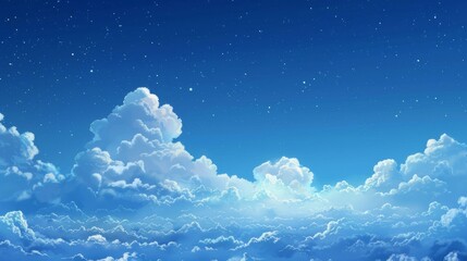 Wall Mural - White clouds against a beautiful blue sky at night in an anime drawing style.