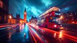 Double decker bus - motion blur effect - British - England - street - dramatic effect  - clock tower bridge 