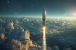 Rocket launching into outer space, A rocket soars from Earth into space, Generative AI