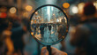 © Mutshino_Artwork - Urban Scene Viewed through Magnifying Glass on Busy City Street