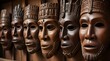 Tribal african wooden masks used traditional ceremony .Generative AI