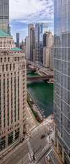 Wall Mural - Chicago Downtown. Cityscape image of Chicago, Ill. USA showing high rises, river, and river walk in the downtown district.
