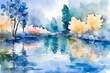 watercolor painting of a lake